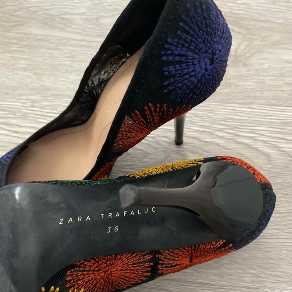 ZARA Trefaluc Embroidered Pumps Size 6 HighHeels Pointy Toe Womens Shoes Size 36 - Picture 10 of 12